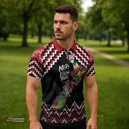 New Zealand Christmas Taniko Poutama Zipper Polo Shirt Flora Map with Birds LT7