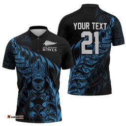 New Zealand Lawn Bowls Custom Zipper Polo Shirt Blue Maori Warrior Tribal Silver Fern LT9
