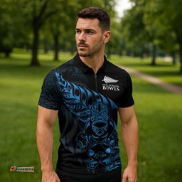 New Zealand Lawn Bowls Custom Zipper Polo Shirt Blue Maori Warrior Tribal Silver Fern LT9