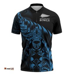 New Zealand Lawn Bowls Custom Zipper Polo Shirt Blue Maori Warrior Tribal Silver Fern LT9