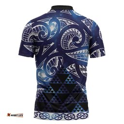 Matariki New Zealand Zipper Polo Shirt NZ Niho Taniwha Maori New Year Blue Galaxy LT14