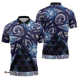 Matariki New Zealand Zipper Polo Shirt NZ Niho Taniwha Maori New Year Blue Galaxy LT14