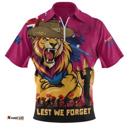 Brisbane Lions Zip Polo Shirt ANZAC Inspired Football Fan Memorial Design