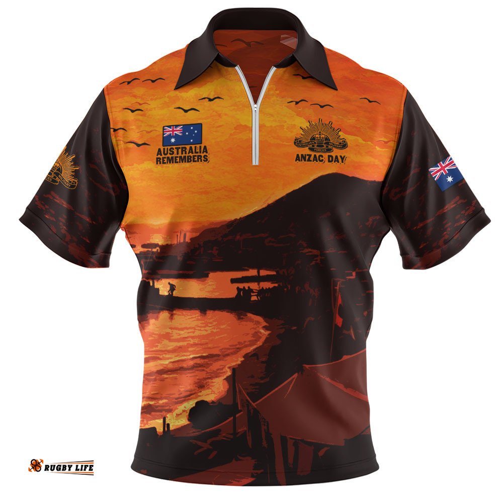 Australia Zip Polo Shirt Australia Remembers In Sacred Dawn