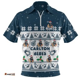Carlton Zip Polo Shirt Special Ugly Christmas Holiday Footy Fans