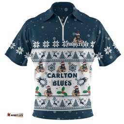 Carlton Zip Polo Shirt Special Ugly Christmas Holiday Footy Fans