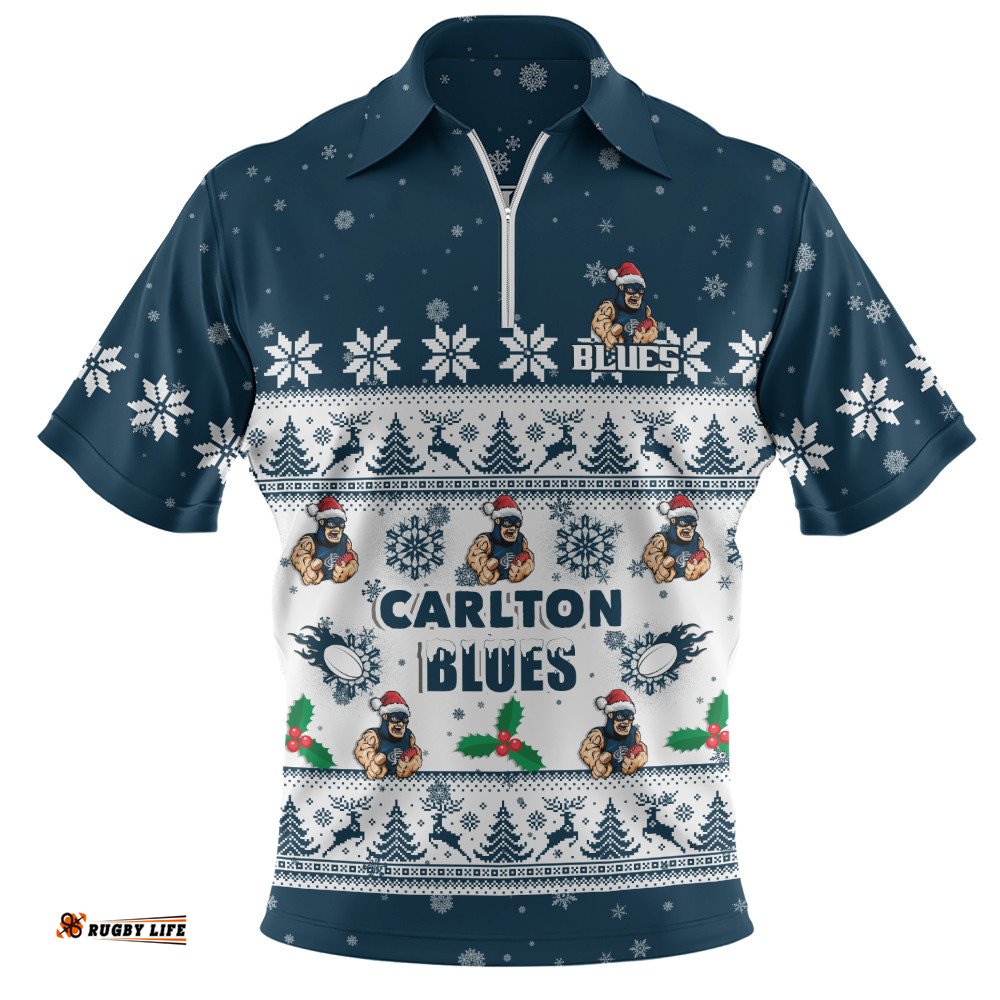 Carlton Zip Polo Shirt Special Ugly Christmas Holiday Footy Fans