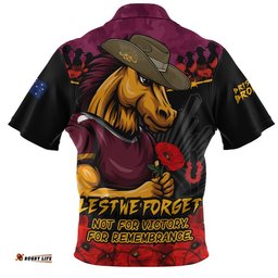 Brisbane Broncos Zip Polo Shirt ANZAC Day Red Poppy And Brave Hearts Remembrance