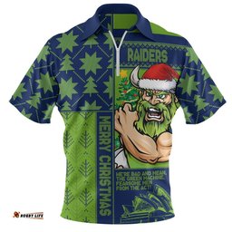 Canberra Raiders Zip Polo Shirt Christmas Magic Knit Style Winter Glow