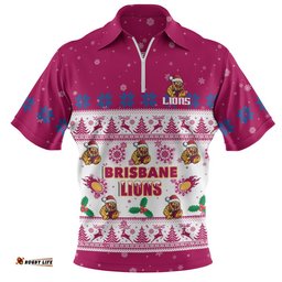 Brisbane Lions Zip Polo Shirt Special Ugly Christmas Holiday Footy Fans