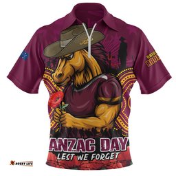 Brisbane Broncos Zip Polo Shirt Anzac Day Pride Of Service Eternal Memory