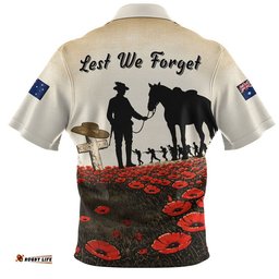 Australia Zip Polo Shirt Lest We Forget Light Horse Dawn Field