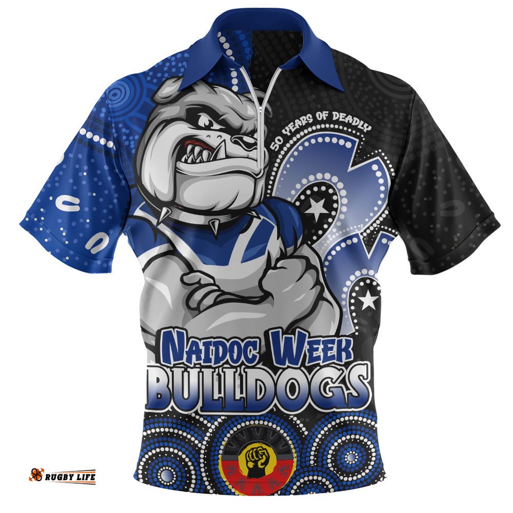 Canterbury-Bankstown Bulldogs Zip Polo Shirt NAIDOC Week 50 Years Of Deadly Indigenous Pattern