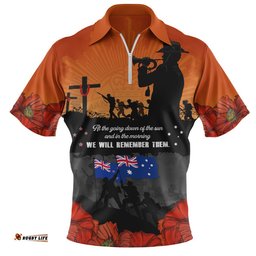 Australia Zip Polo Shirt Anzac Day Lives Given In Service