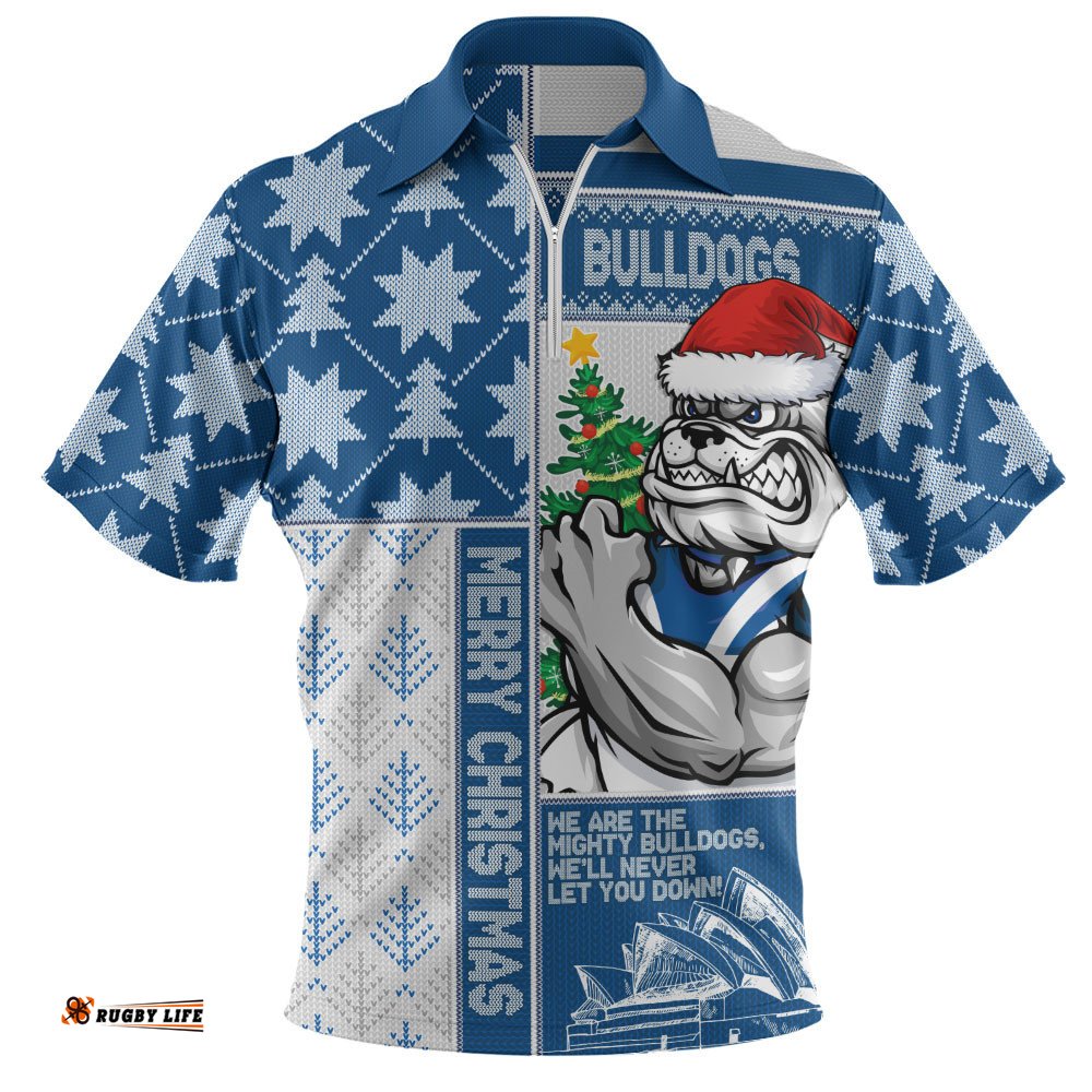 Canterbury-Bankstown Bulldogs Zip Polo Shirt Christmas Magic Knit Style Winter Glow