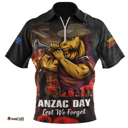 Brisbane Broncos Zip Polo Shirt Anzac Day Rising Dawn Ceremony Lest We Forget Courage