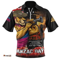 Brisbane Lions Zip Polo Shirt Anzac Day Dawn Of Courage Eternal Tribute
