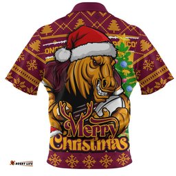 Brisbane Broncos Zip Polo Shirt Merry Christmas Game Day Knit Style Team Edition