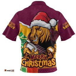 Brisbane Broncos Zip Polo Shirt Santa Scoring Touchdown On Christmas Game Day