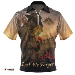 Australia Zip Polo Shirt Anzac Day At Dawn We Remember