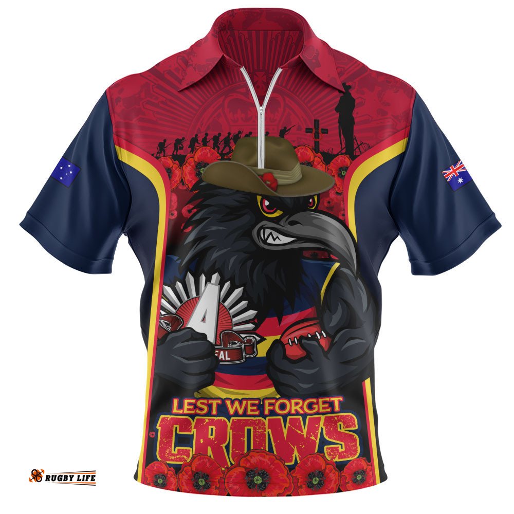 Adelaide Crows Zip Polo Shirt Lest We Forget In Eternal Honor And Duty