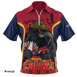 Adelaide Crows Zip Polo Shirt Lest We Forget In Eternal Honor And Duty