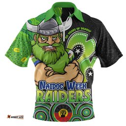 Canberra Raiders Zip Polo Shirt NAIDOC Week 50 Years Of Deadly Indigenous Pattern