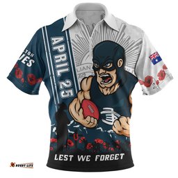 Carlton Zip Polo Shirt Anzac Day Lest We Forget Memorial