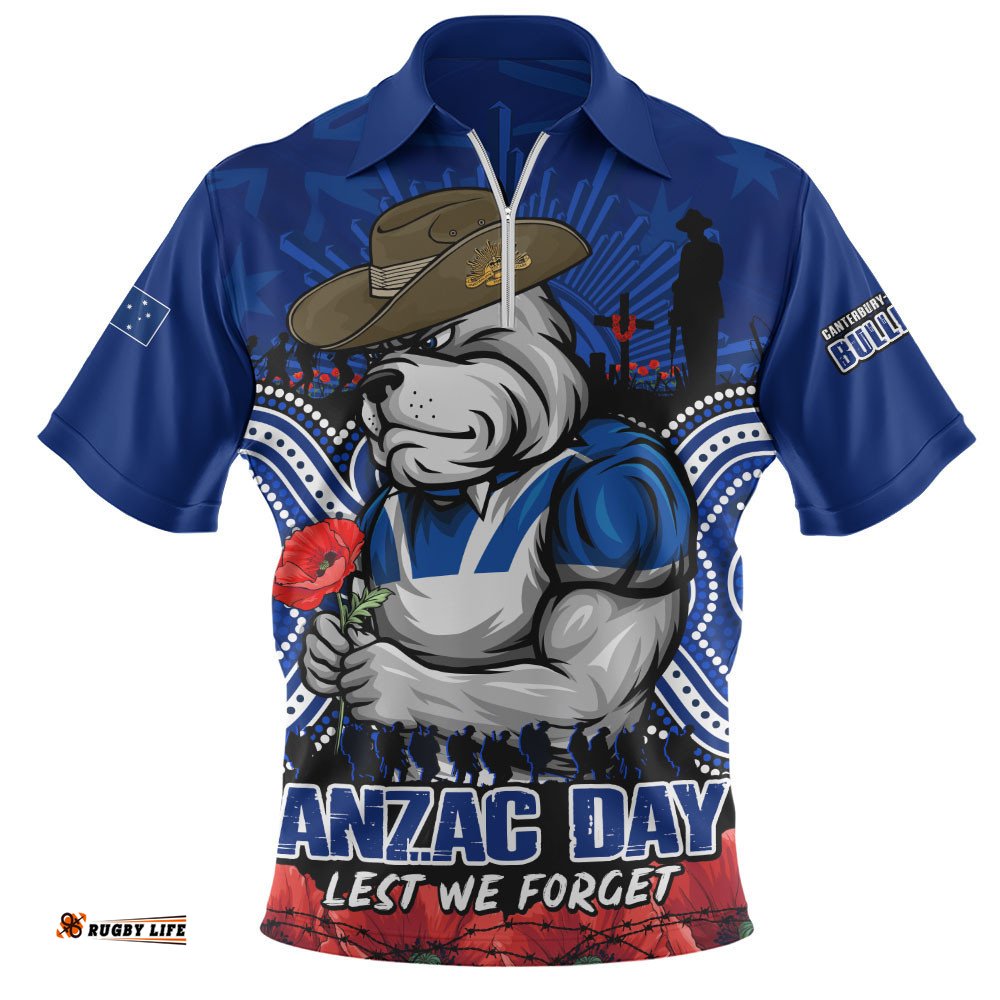 Canterbury-Bankstown Bulldogs Zip Polo Shirt Anzac Day Pride Of Service Eternal Memory