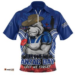 Canterbury-Bankstown Bulldogs Zip Polo Shirt Anzac Day Pride Of Service Eternal Memory