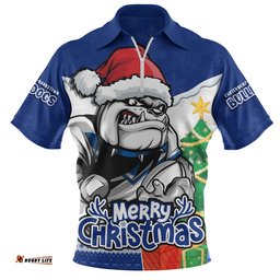 Canterbury-Bankstown Bulldogs Zip Polo Shirt Santa Scoring Touchdown On Christmas Game Day