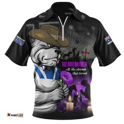 Canterbury-Bankstown Bulldogs Zip Polo Shirt Anzac Day Purple Poppy And Animals That Served