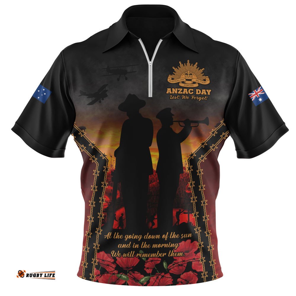 Australia Zip Polo Shirt Anzac Day Dawn Remembrance Eternal Tribute