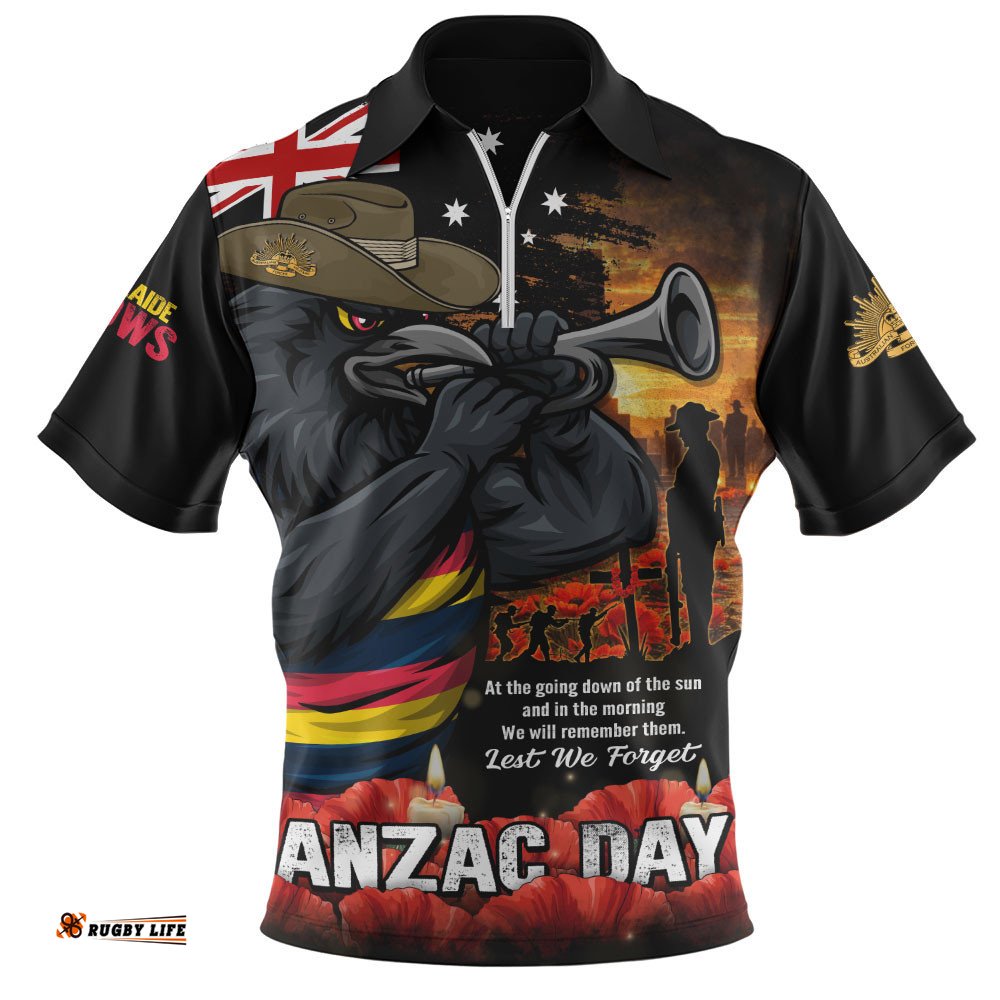 Adelaide Crows Zip Polo Shirt Anzac Day Dawn Of Courage Eternal Tribute