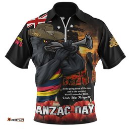 Adelaide Crows Zip Polo Shirt Anzac Day Dawn Of Courage Eternal Tribute