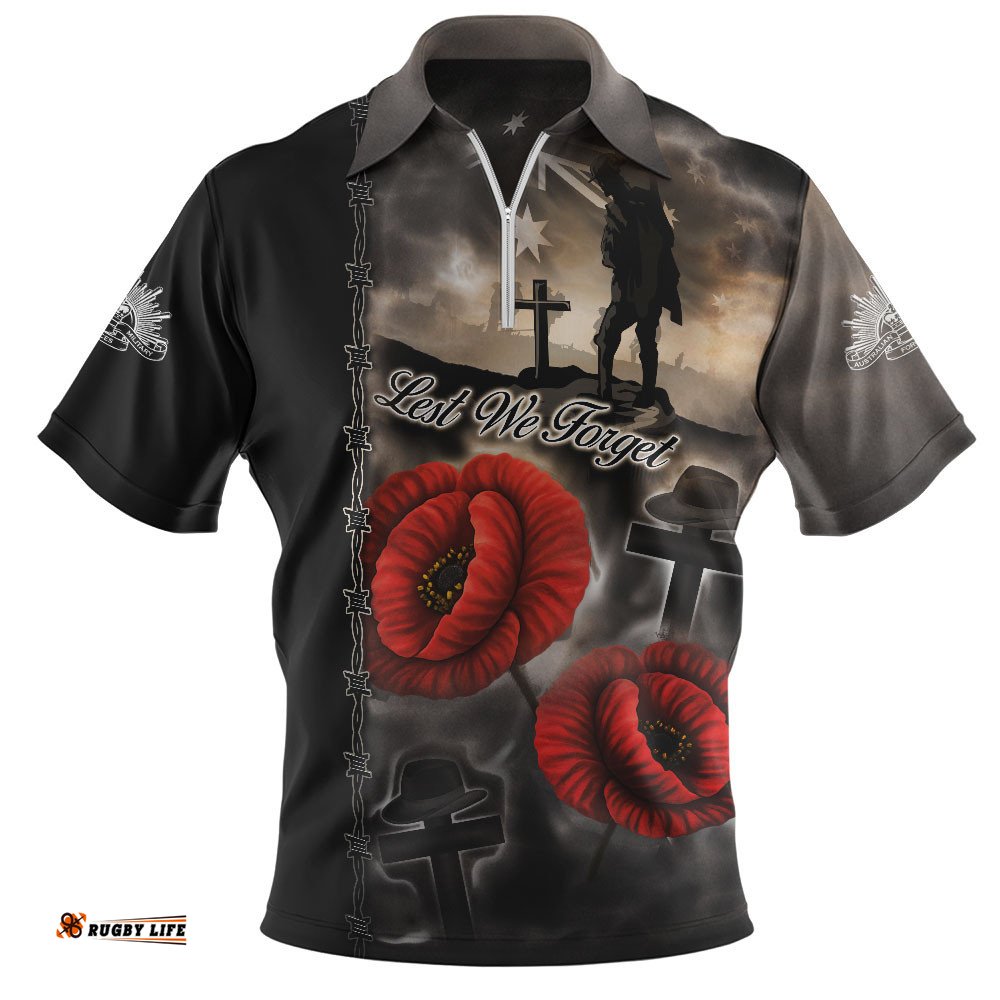Australia Zip Polo Shirt Lest We Forget In Sacred Remembrance