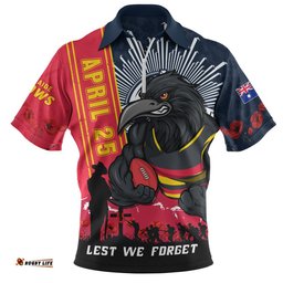 Adelaide Crows Zip Polo Shirt Anzac Day Lest We Forget Memorial
