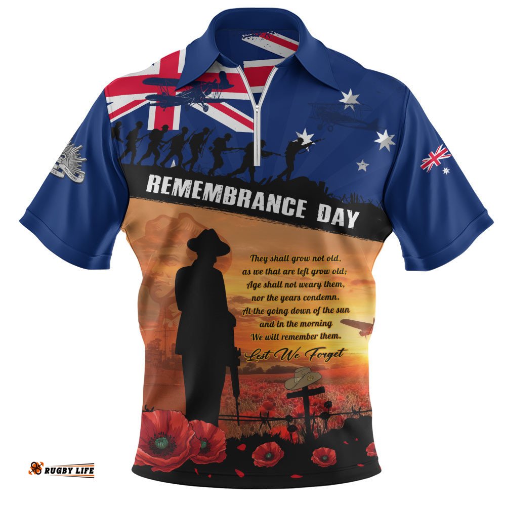 Australia Zip Polo Shirt Remembrance Day Australia Honour The Fallen