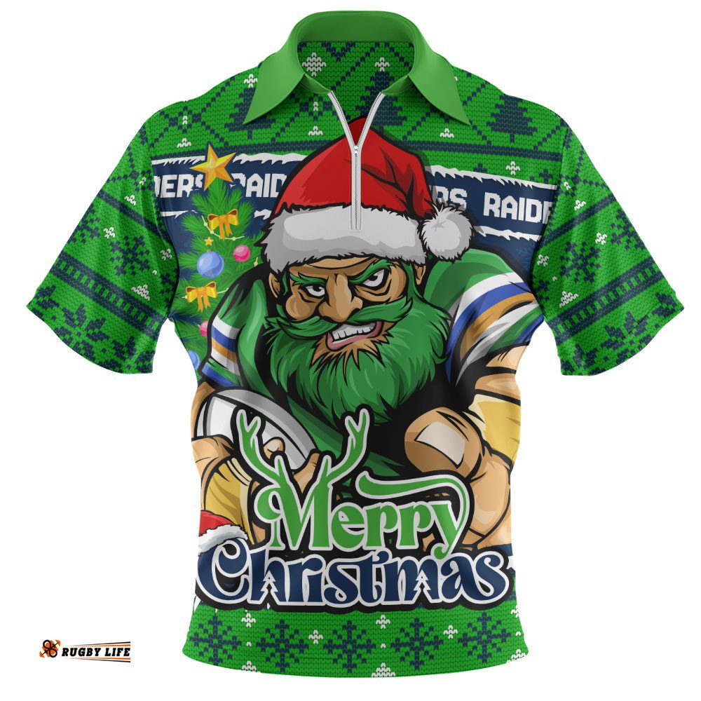 Canberra Raiders Zip Polo Shirt Merry Christmas Game Day Knit Style Team Edition