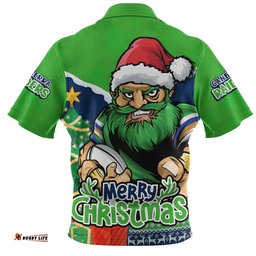 Canberra Raiders Zip Polo Shirt Santa Scoring Touchdown On Christmas Game Day