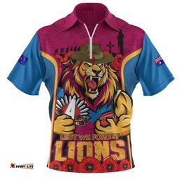 Brisbane Lions Zip Polo Shirt Lest We Forget In Eternal Honor And Duty