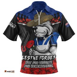 Canterbury-Bankstown Bulldogs Zip Polo Shirt ANZAC Day Red Poppy And Brave Hearts Remembrance