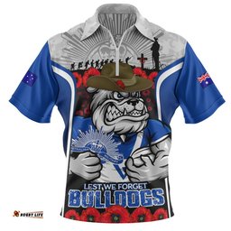 Canterbury-Bankstown Bulldogs Zip Polo Shirt Lest We Forget In Honor And Remembrance