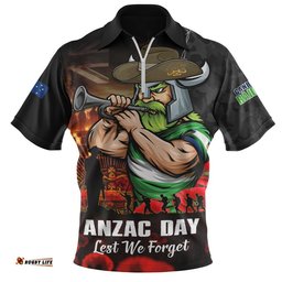 Canberra Raiders Zip Polo Shirt Anzac Day Rising Dawn Ceremony Lest We Forget Courage