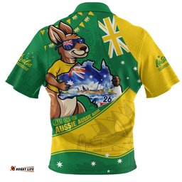Australia Zip Polo Shirt Australia Day Kangaroo Green Gold Spirit 26 January Holiday