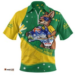 Australia Zip Polo Shirt Australia Day Kangaroo Green Gold Spirit 26 January Holiday