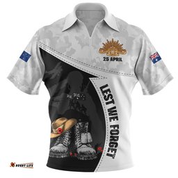 Australia Zip Polo Shirt Anzac Day Proud Remembrance Of Fallen Heroes