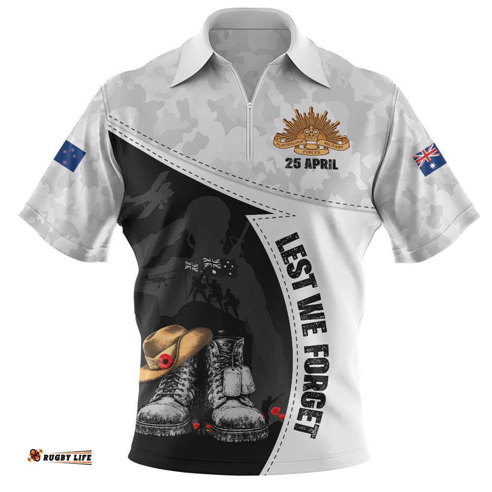 Australia Zip Polo Shirt Anzac Day Proud Remembrance Of Fallen Heroes