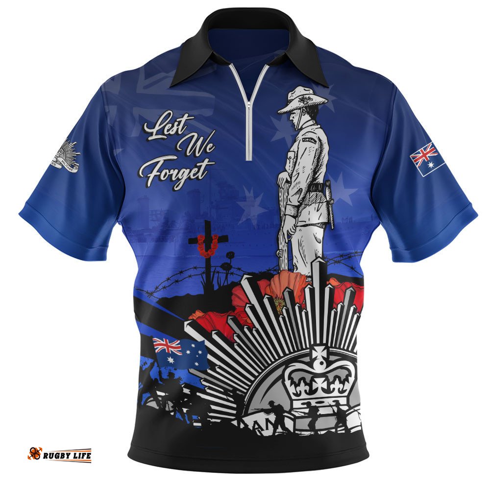 Australia Zip Polo Shirt Anzac Day In Memory Of Brave Servicemen