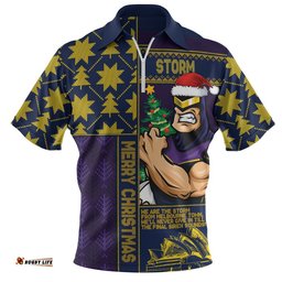 Melbourne Storm Zip Polo Shirt Christmas Magic Knit Style Winter Glow